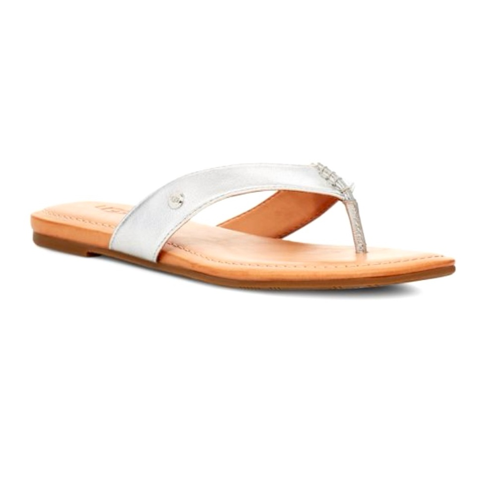 UGG Tuolomme Metallic Silver Leather Thong Sandals